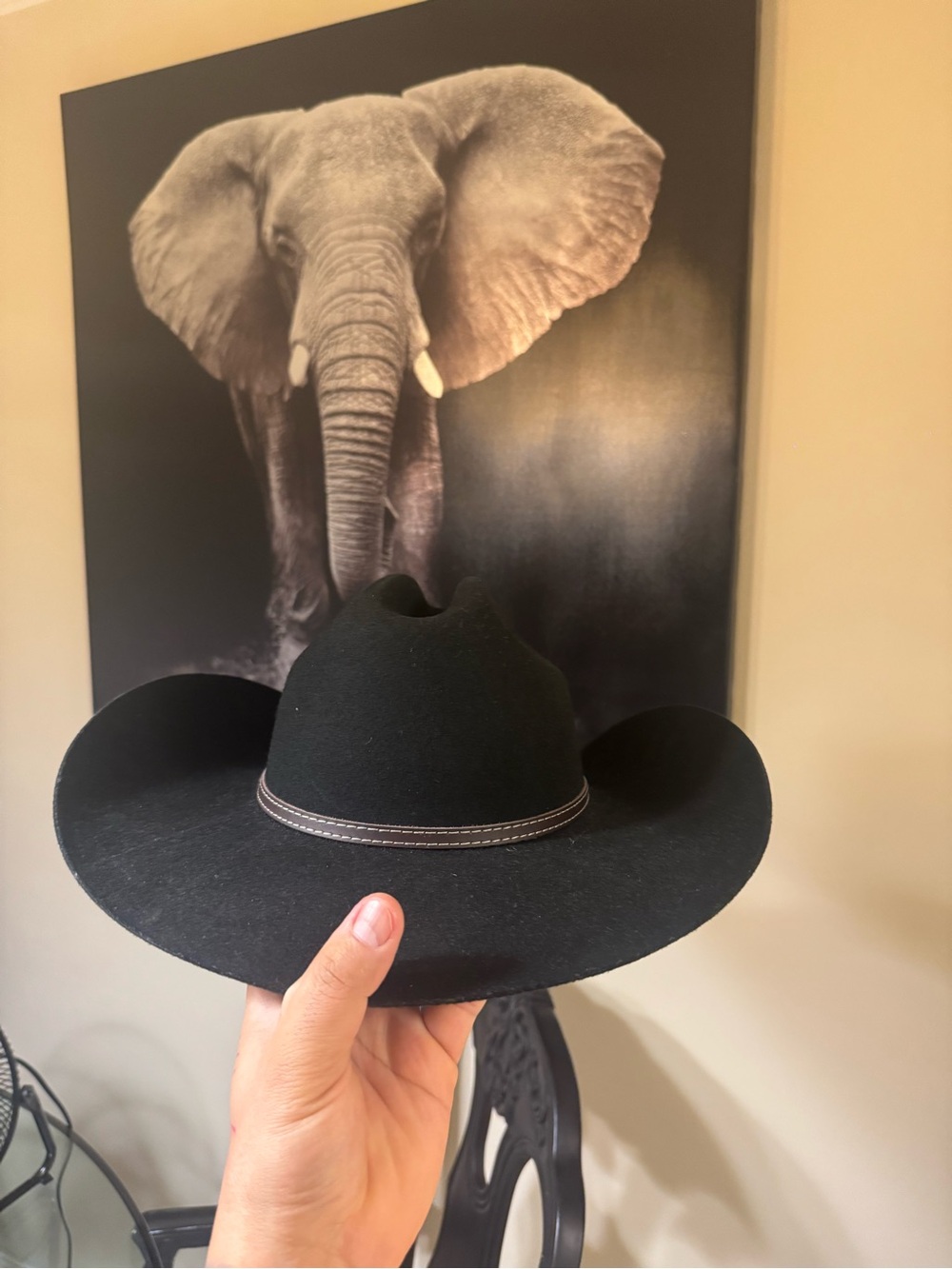 RedHead Black Felt Western Hat with Brown Stitched Band